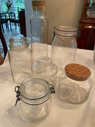 Lot 6 Assorted Glass Storage Jars With Lids