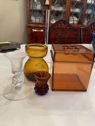 Lot Brown And Clear Glass And  Plastic Items