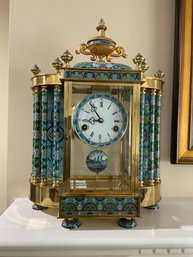 Antique Chinese Cloisonne & Brass Mantle Clock By The People's Republic Of China