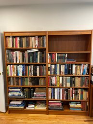 Two Teak Wood Bookshelves With Adjustable Shelves