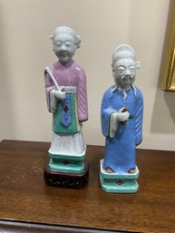 Pair Chinese Statues.  Pink And Blue.