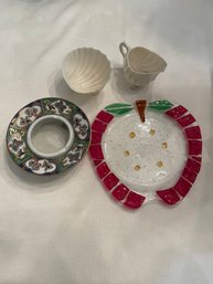 Lot Of Glass And China Items Including Belleek Sugar And Creamer