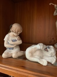 2 Royal Copenhagen Fine China Figurines. Bear And Girl With Baby