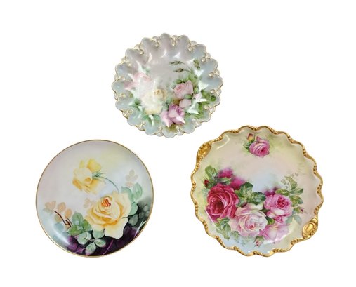 RS Antique Hand Painted Limoges Three Plates - Locust Valley Pick UP