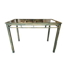 BF Faux Painted Metal Desk Or Dining Table With Beveled Glass Top - Locust Valley Pick Up