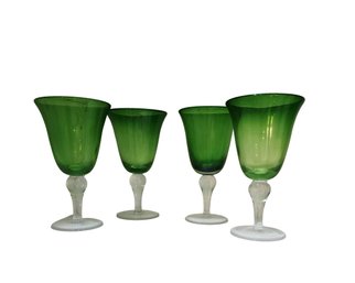 JK Emerald Green Hand Blown Water/Wine Glasses Set Of 4 - Port Washington Pick Up