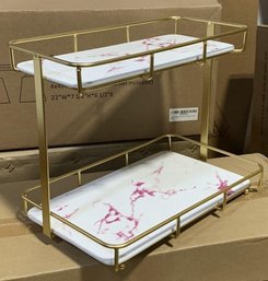 Ceramic Marble Double Tray Organizer Gold $72 MSRP New In The Box