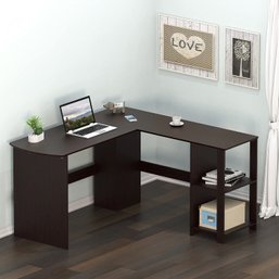 SHW L-Shaped Home Office Wood Corner Desk Espresso New In The Box