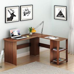 SHW L-Shaped Home Office Wood Corner Desk, Walnut Finish, Brand New In The Box