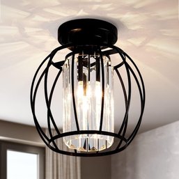 Modern Crystal Black Metal Cage Semi-Flush Light - New In The Box