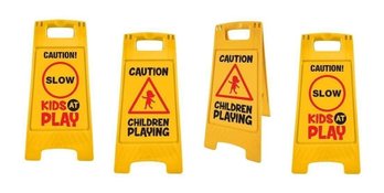 Double Side Children Play Yellow Caution Signs $88 MSRP Brand New In Packaging