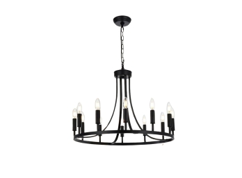 Matte Black Wagon Wheel 12 Light Chandelier $210i MSRP - Brand New In The Box