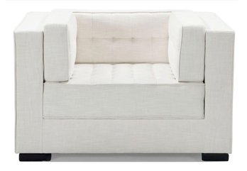 Designer Lorenzo Ecru Linen Tufted Club Chair $856 MSRP Brand New