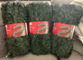 Three (3) Home Depot 50 Ft Pre-Lit Roping Garlands - Brand New Unused