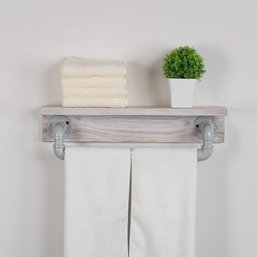 Farmhouse Pipe Towel Rack & Shelf 20'L Light Grey And Rustic White New In The Box