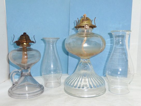 2 Vintage Oil Lamps, Chimneys