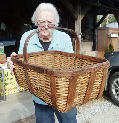 HUGE Vintage Woven Reed & Wood Basket