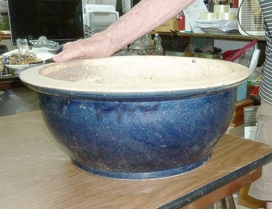 LARGE Blue Glazed Planter Pot