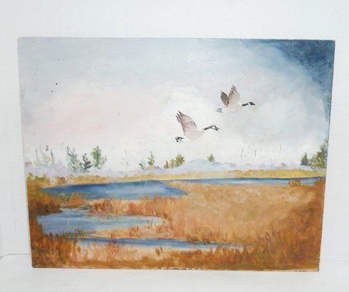 Vintage Geese Painting, Unframed