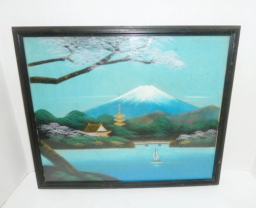 Vintage Japanese Painting On Silk, Framed