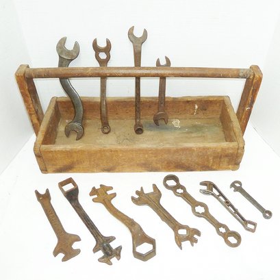 Vintage Wooden Tool Carrier & Tools