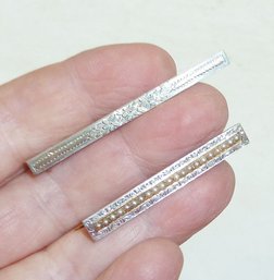 14K White Gold Bar Pins PAIR