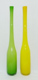 2 MCM Glass Bottle Vases, Long Neck