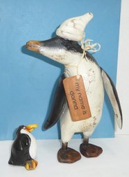 2 Folk Art Style Penquins, 1 Carved Wood