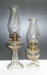 2 Antique Oil Lamps W/chimneys