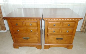 PAIR Cherry Wood End Stands Wdrawers