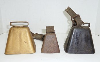 Lot Of 3 Metal Bells, Cow Bells, Coat Bells