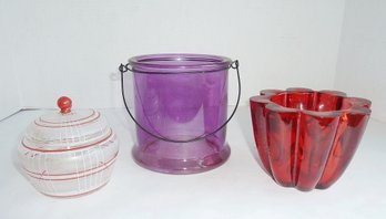 3 Glass Pieces, Vintage Jar & Candle Bowls