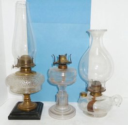 3 Antique Oil Lamps, 1 Has Iron Base