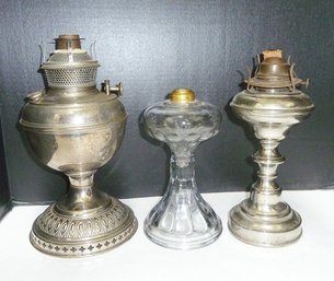 3 Antique Oil Lamps LOT