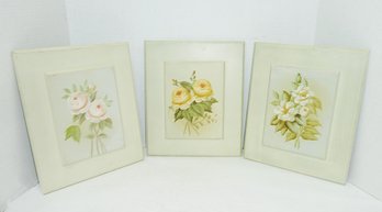3 Wall Hanging Panels, Hand Painted Flowers