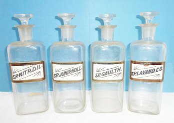 4 Antique Apothecary GLASS LABEL Bottles