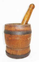 Antique Wood, Iron Band Mortar Pestle