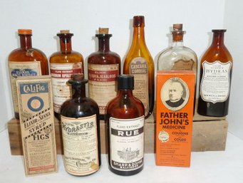 Vint. Medicine Bottles, Amber Bottles