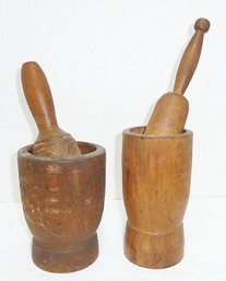 2 Vintage Wood Mortar & Pestles