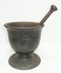 Large Antique Iron Mortar & Pestle