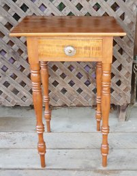 Early Maple Turned Leg 1 Drawer Stand