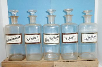 Vint. Apothecary Glass Label Bottles