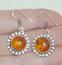 Amber Stone Earrings Mkd 925, JEWELRY