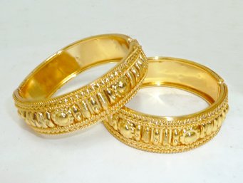 2 Wide Golden Bangle Bracelets, Jewelry