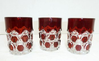 Antique Ruby Block 3 Tumblers, EAPG