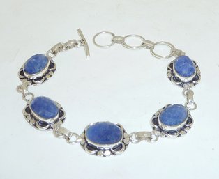 Blue Stone Link Bracelet Mkd 925, Jewelry