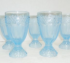 Set Of 6 Blue Glass Footed Goblets By GORHAM