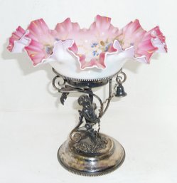 Victorian Art Glass Brides Basket, Derby Silver