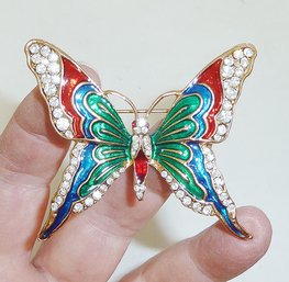 BIG Enamel Rhinestone Butterfly Pin