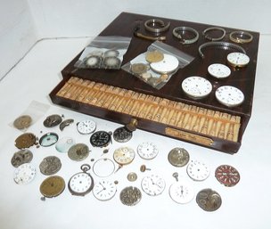 Vintage Watch Cabinet, Vials, Watch Parts LOT